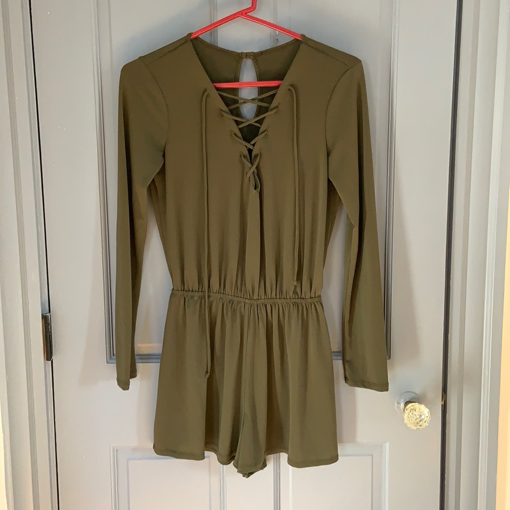 Long Sleeve Romper - Olive Green